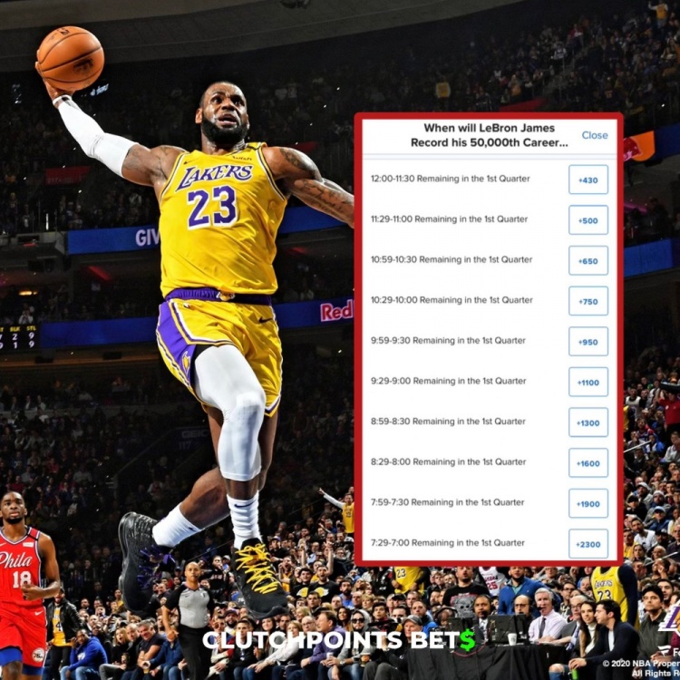 僅差1分！詹姆斯今日何時破五萬分賠率：開場30秒內(nèi)最被看好